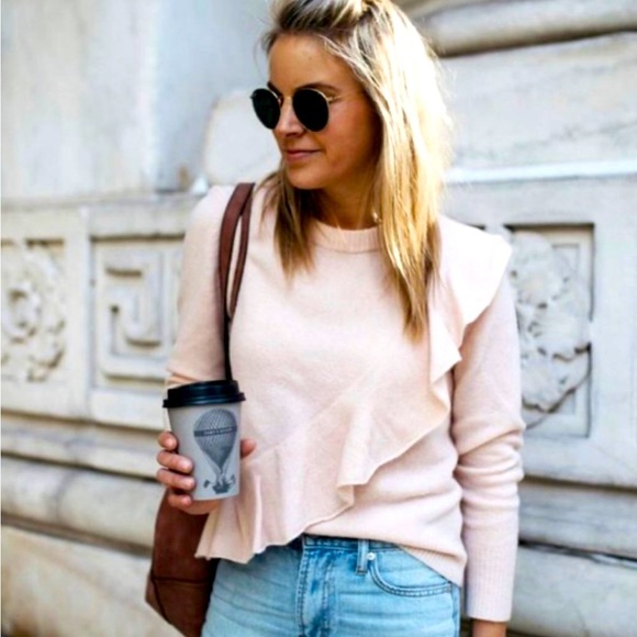 J. Crew Merino Wool Diagonal Ruffle Pullover Sweater Pink SZ XXS - Picture 3 of 15